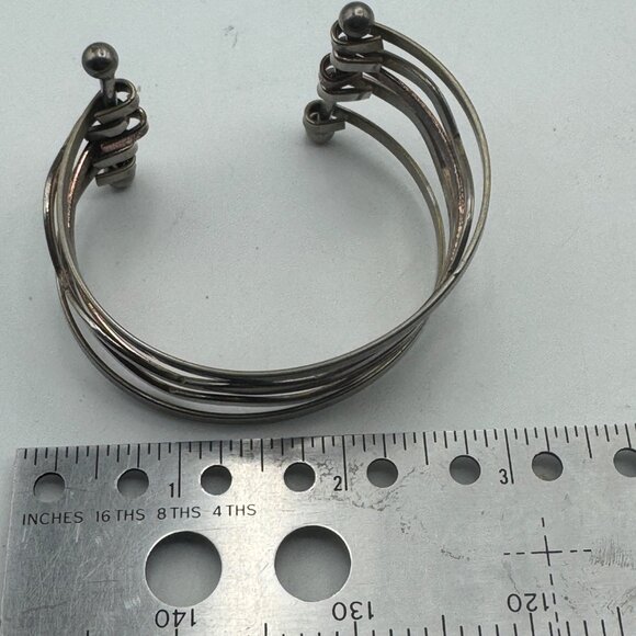 Silver Copper Cuff Bracelet Mixed Metal Open Band Wavy Design Adjustable - Picture 7 of 7